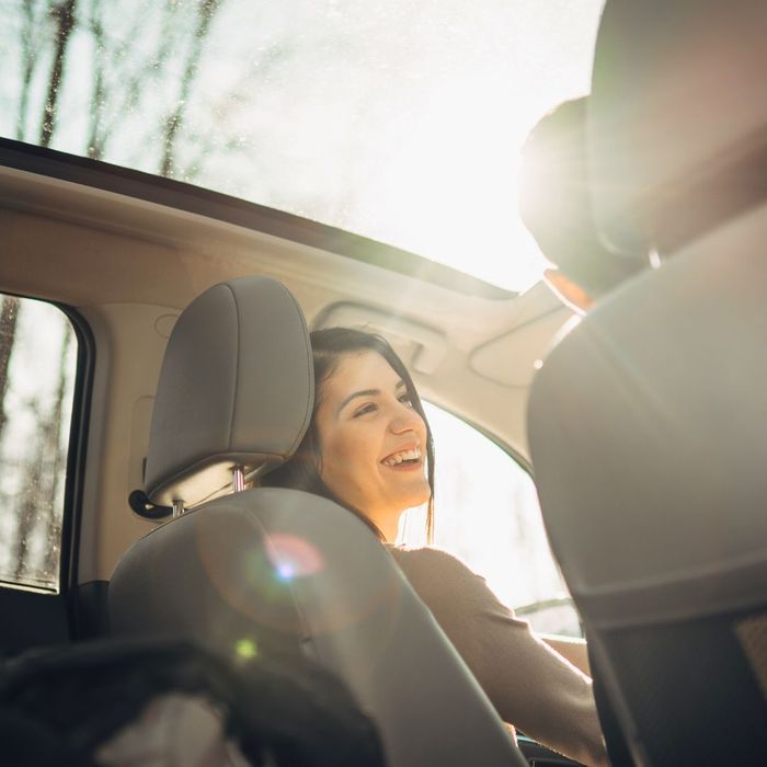 woman inside her car