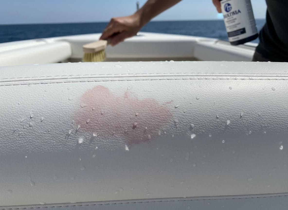 Cleaning a red stain from a white boat seat