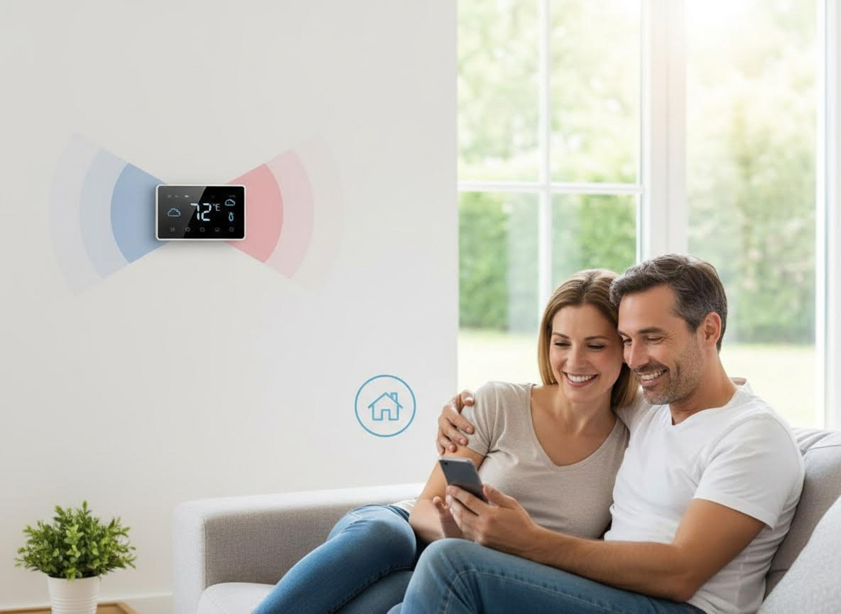 Couple Using Smart Home Thermostat