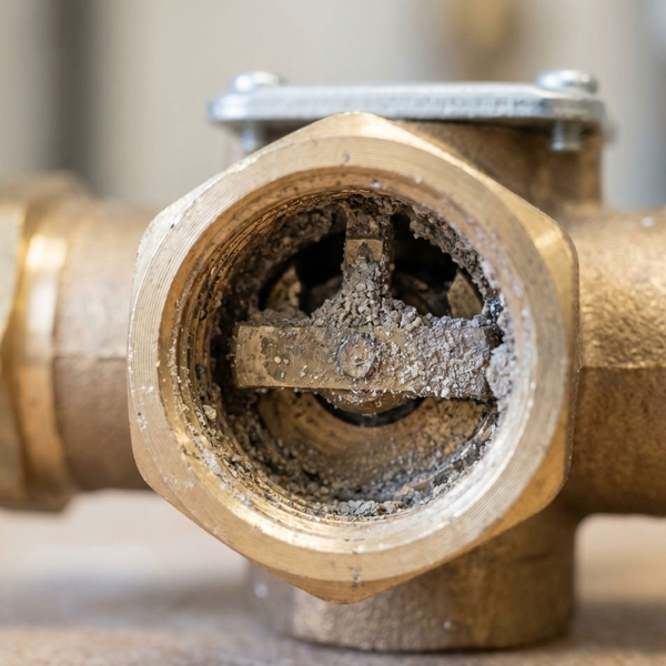 Build up in brass hydronic zone valve.