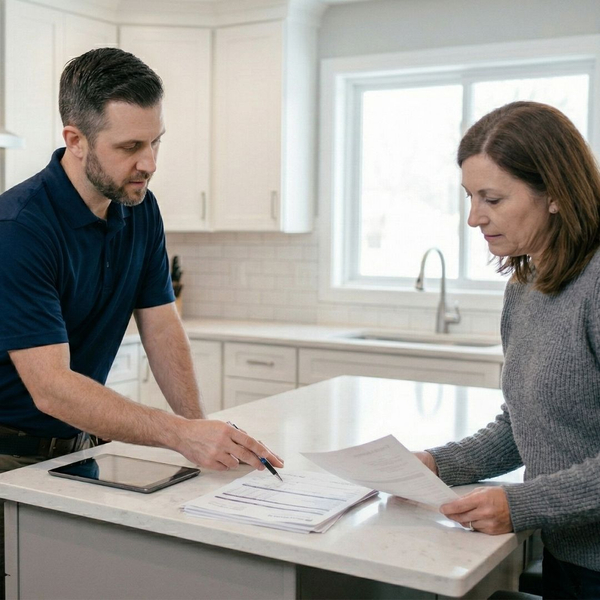homeowner talking to an HVAC tech