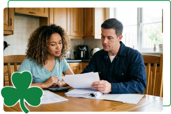 Homeowner reviewing HVAC estimate with a technician