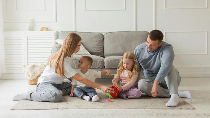 family comfortable in a home