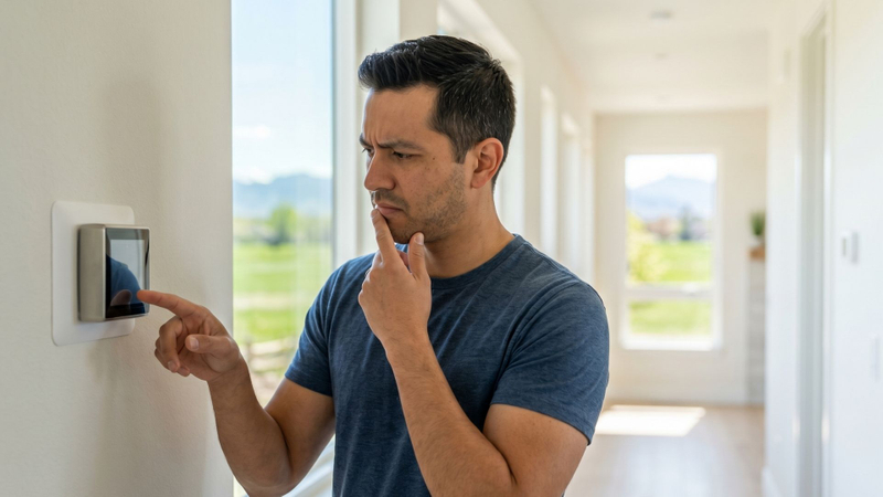 A man trying to turn on his AC.