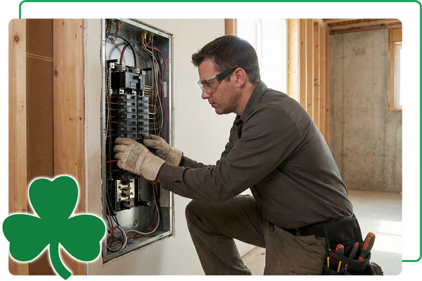 Electrician installing a circuit breaker panel