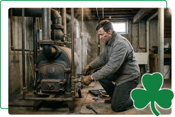 technician inspecting a furnace