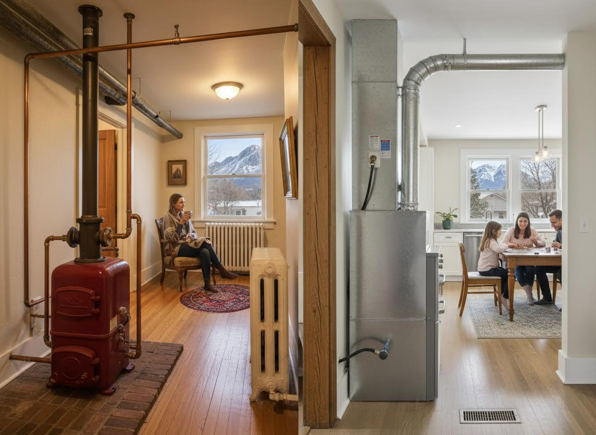 Comparative Home Heating Systems: Vintage Boiler and Modern HVAC