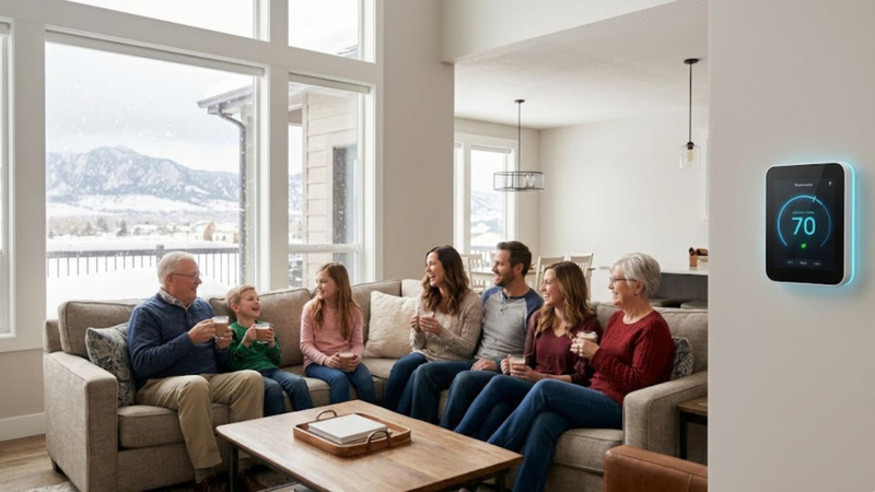 Colorado family staying warm inside.