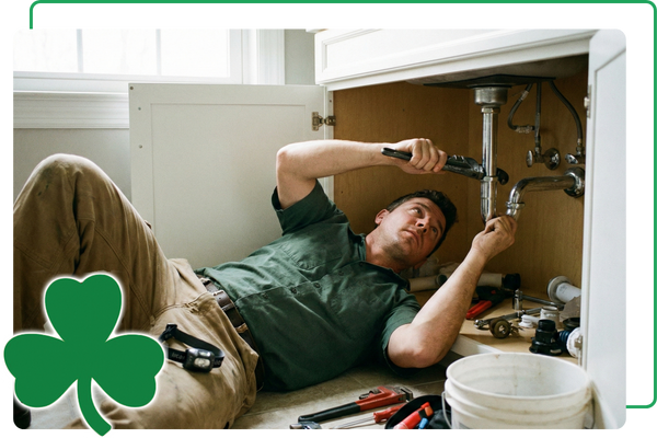 Plumber fixing a pipe under a bathroom sink