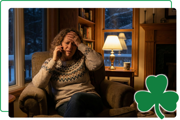 Homeowner making a phone call at night with a worried expression