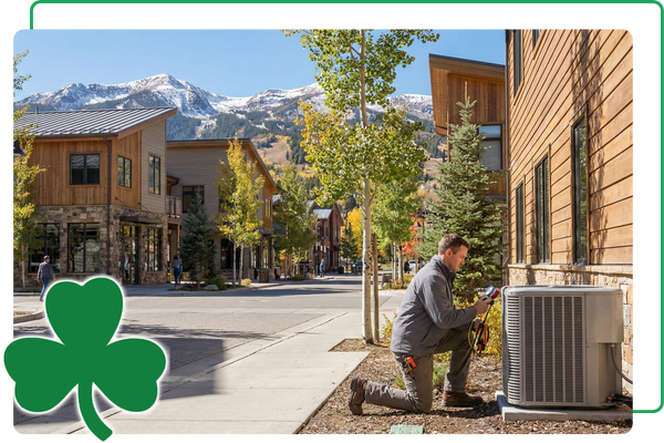 a technician checking HVAC equipment in a small town