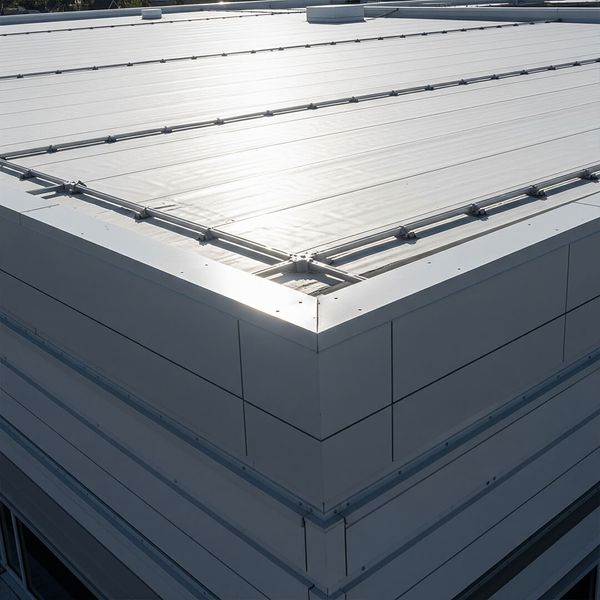 Close-up of a reflective "cool roof" material on a commercial building, symbolizing energy efficiency. image4.jpg