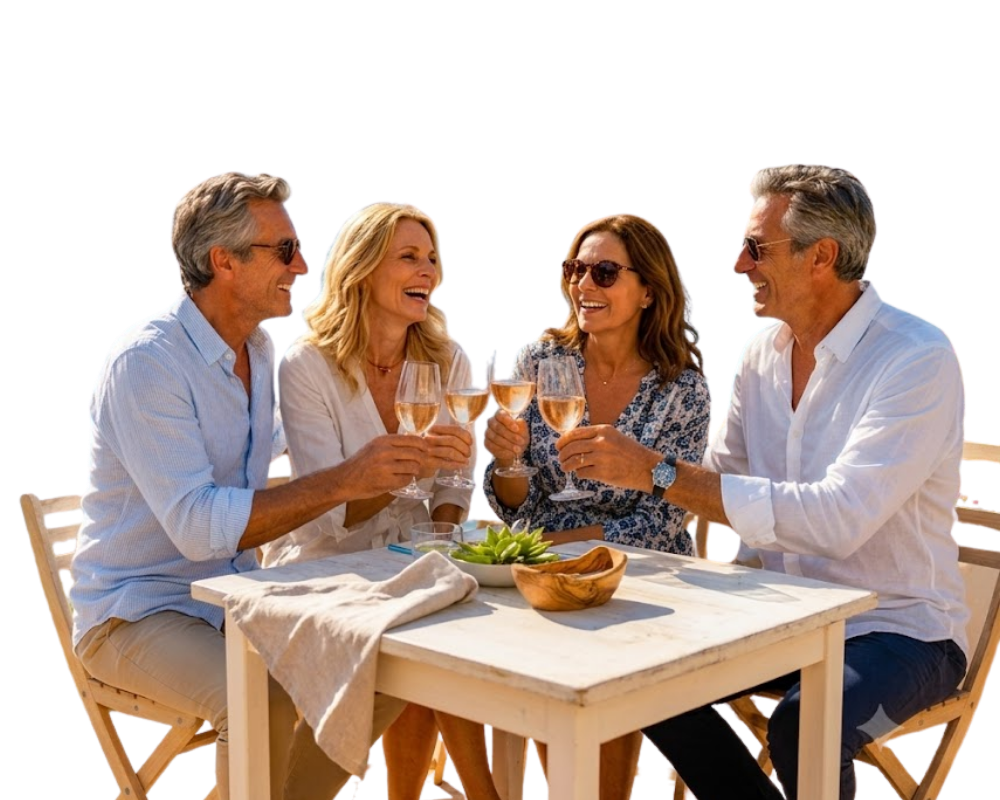 Older couples laughing at table