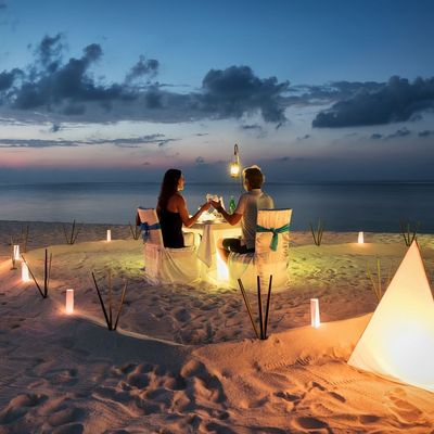 couple having romantic dinner on beach