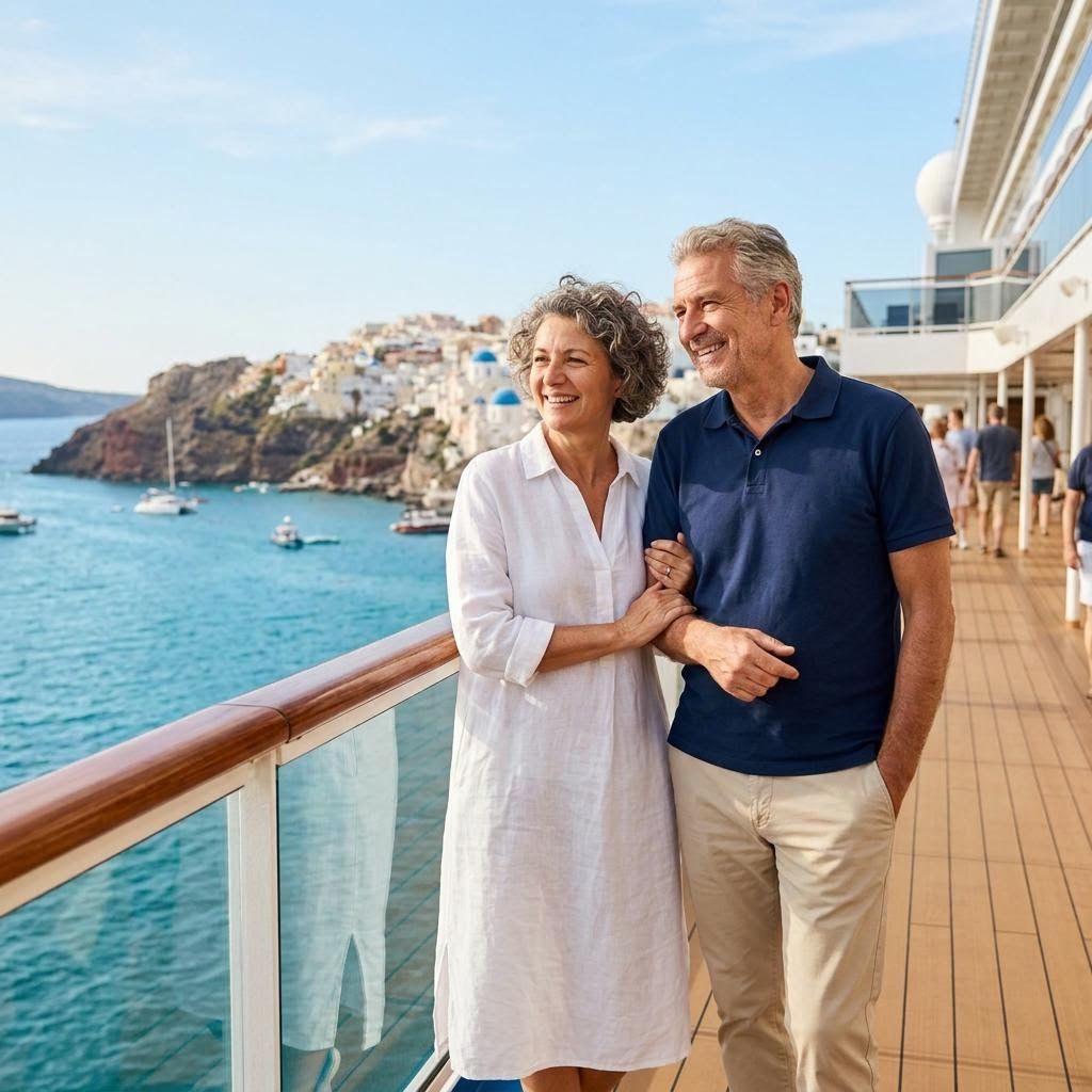 60-year old couple on a Mediterranean cruise