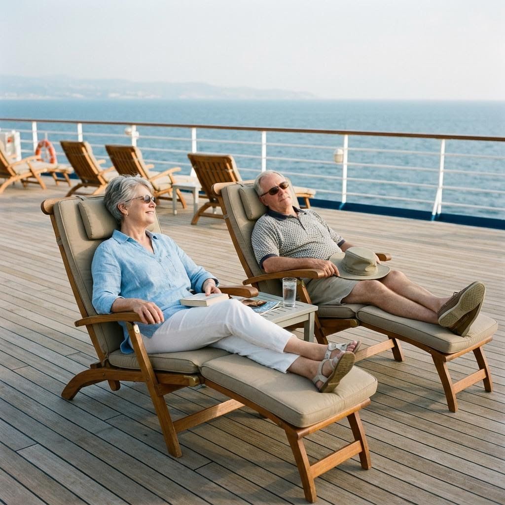 senior couple relaxing on a cruise ship