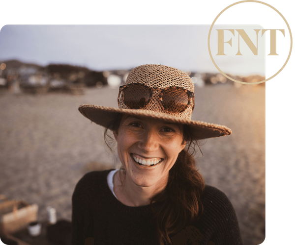 smiling woman with nice teeth on beach smiling woman with nice teeth on beach