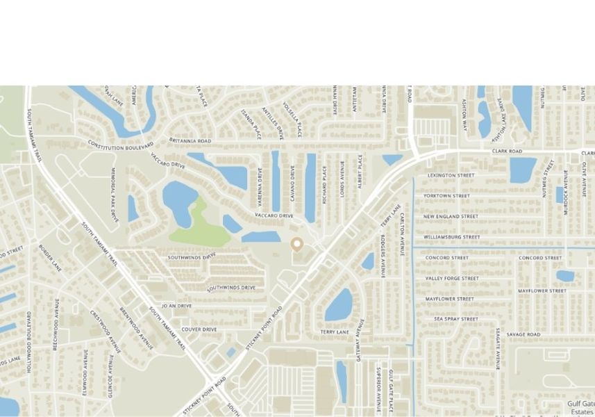 A light-colored map displaying the street grid and geographical features of the Sarasota area, with Stickney Point Road being a central artery, surrounded by residential developments and bodies of water.
