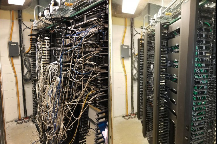 Before and after of a clean computer storage towers