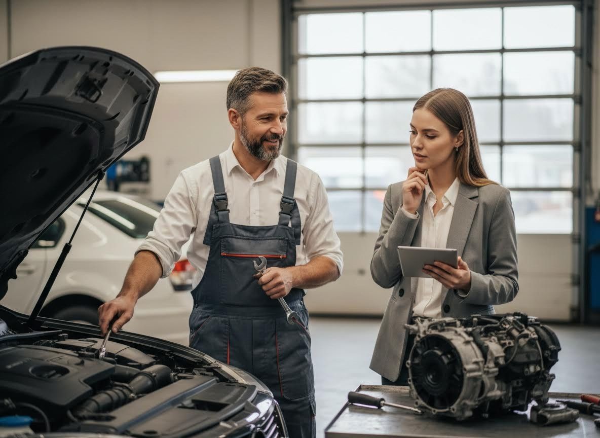 Mechanic Discussing Car Repair with Female Client