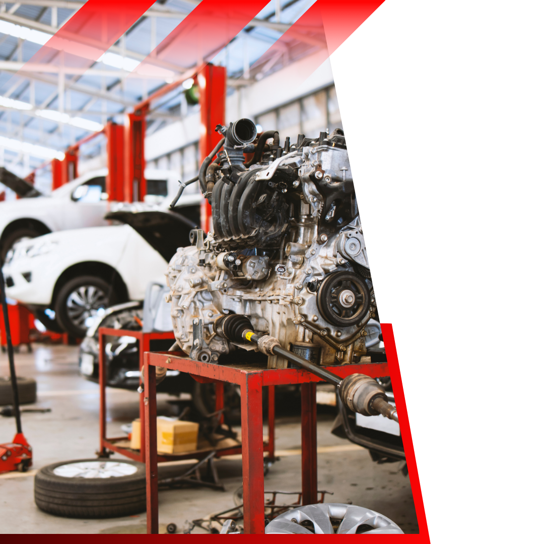 cars on lifts with motor being rebuilt 