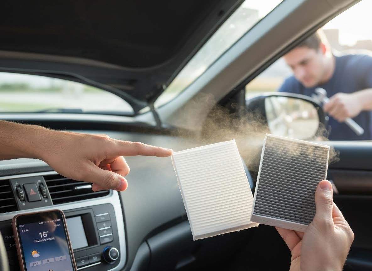 Comparison of clean and dirty car cabin air filters