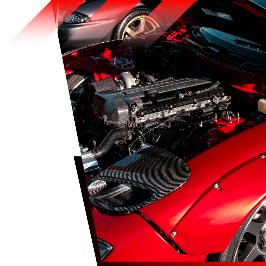 red car with hood open