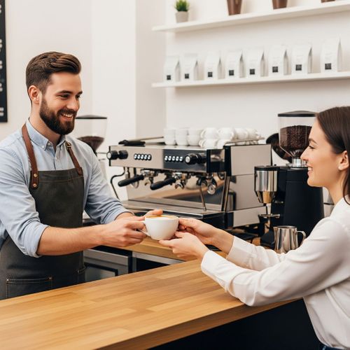 barista handing coffee to customer barista handing coffee to customer