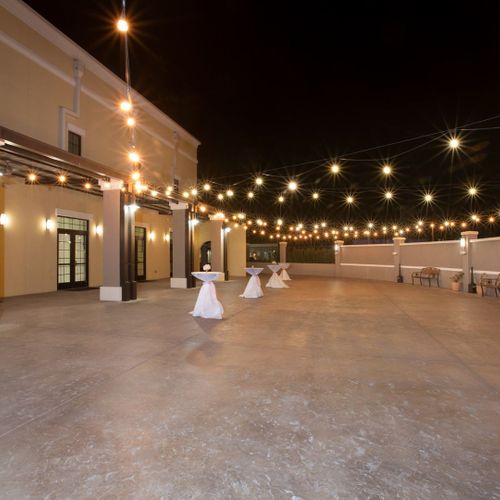 large event patio with strings of lights