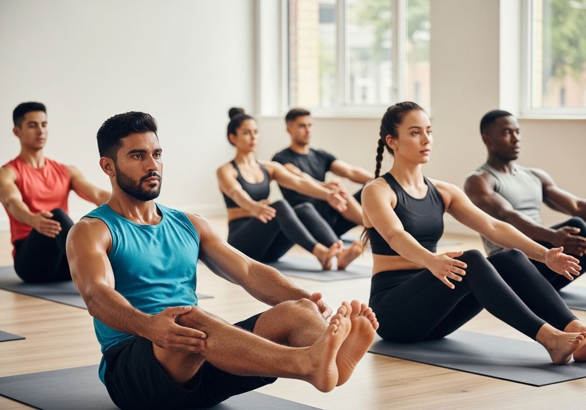 Yoga Class Performing Boat Pose