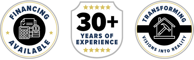 badges: financing available, 30+ years of experience, transforming visions into reality