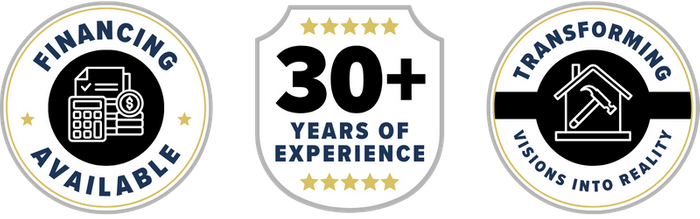 badges: financing available, 30+ years of experience, transforming visions into reality