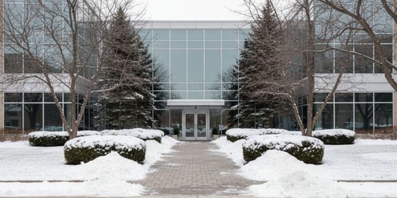a Minneapolis business property entrance in winter with clean walkways