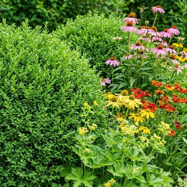 close up of flowers and shrub