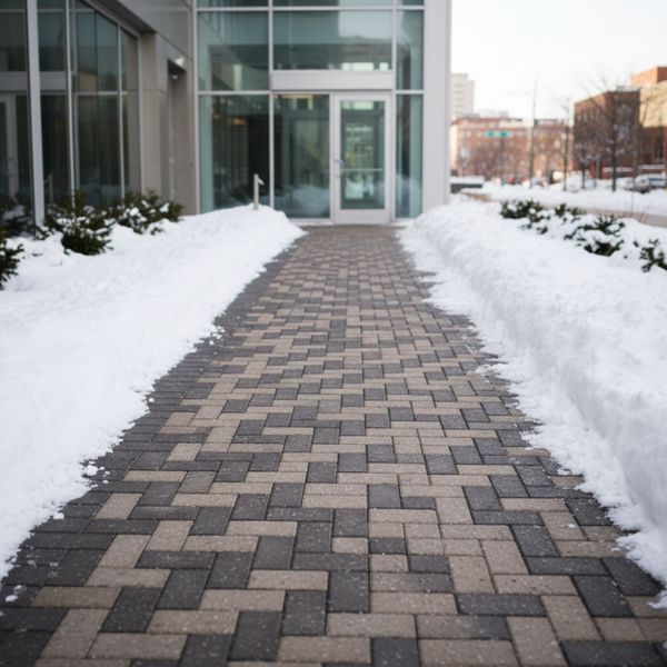 A commercial walkway in winter with integrated heating