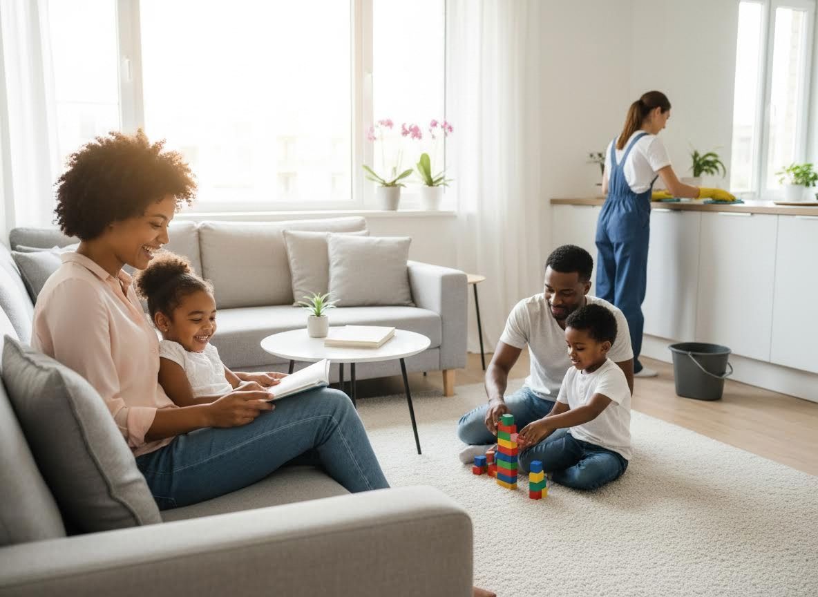 Family enjoying various activities at home