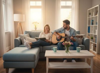 Couple enjoying leisure time at home