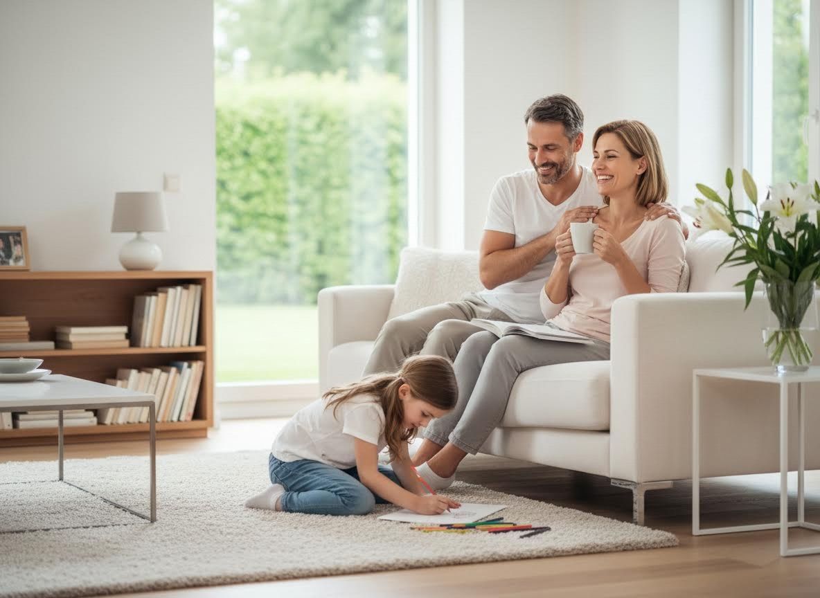Family relaxing at home with daughter