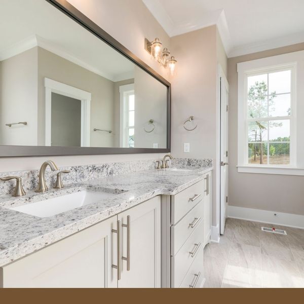 off-white bathroom with light gray granite