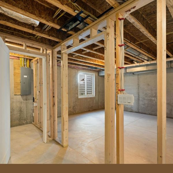 wood structural supports in basement