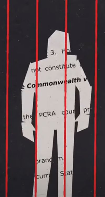 Illustration of wrongful conviction behind bars