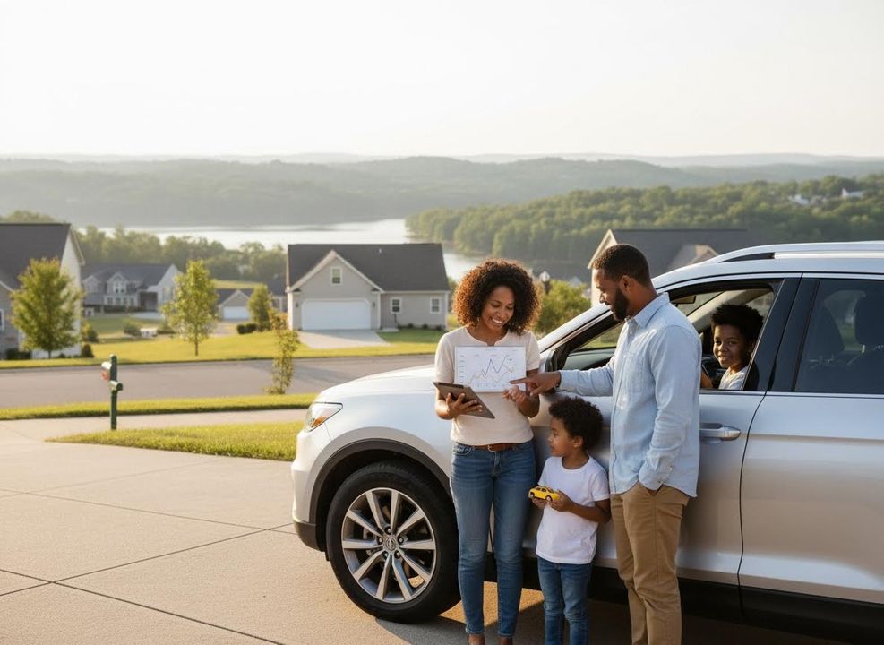 African American Family Reviewing Finances by Car
