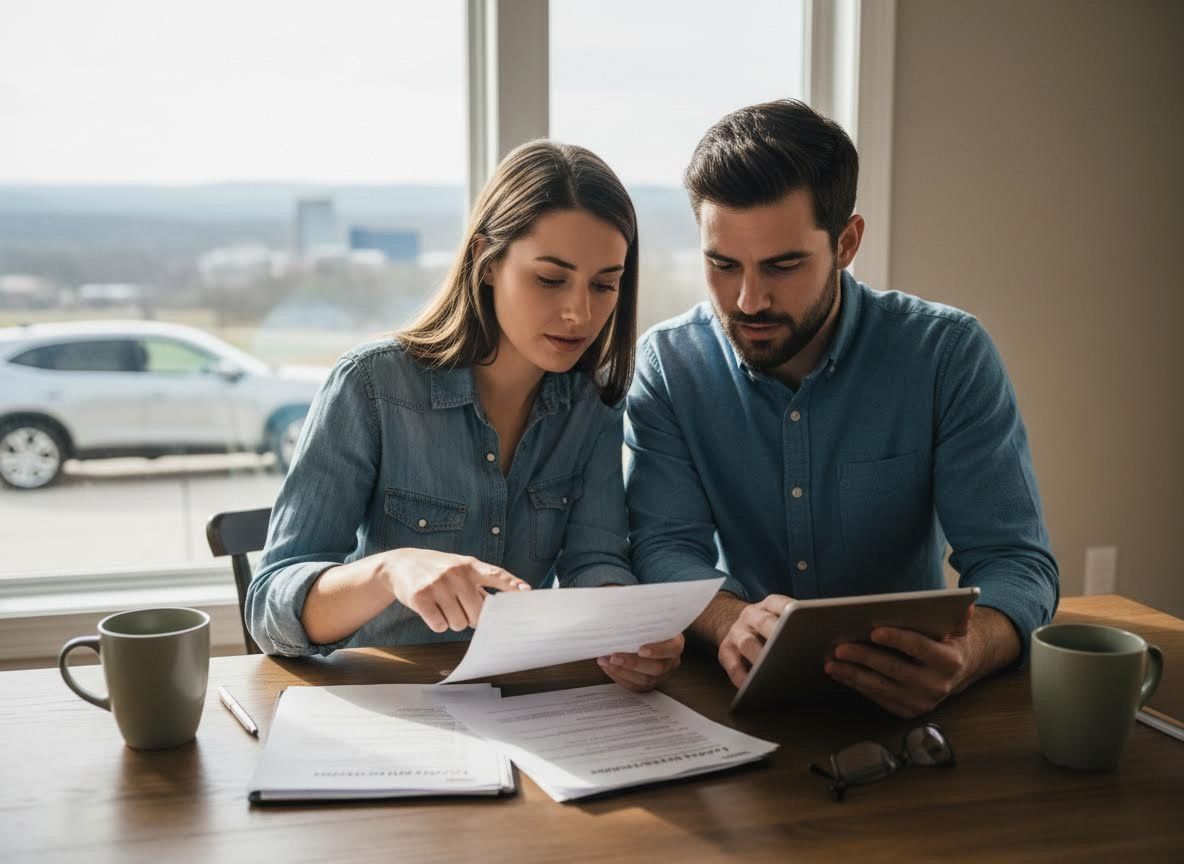 Couple Reviewing Documents and Tablet