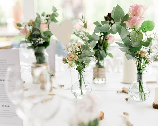 Table decorations at a wedding reception