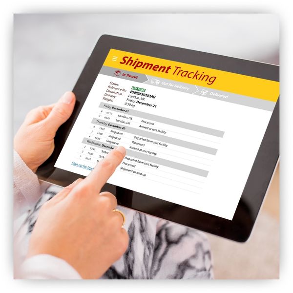 Person tracking shipments on a tablet