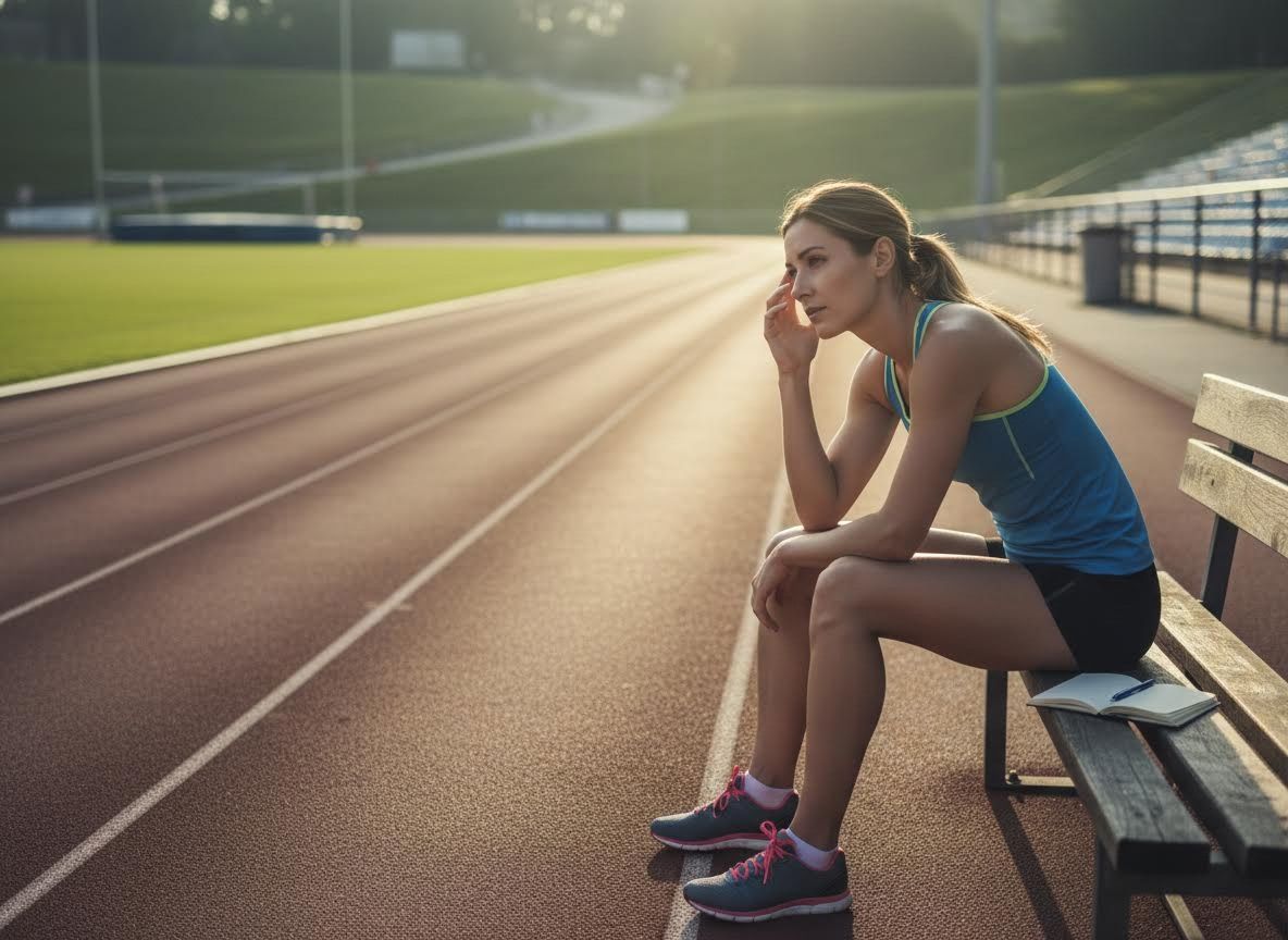 Female athlete resting on a track