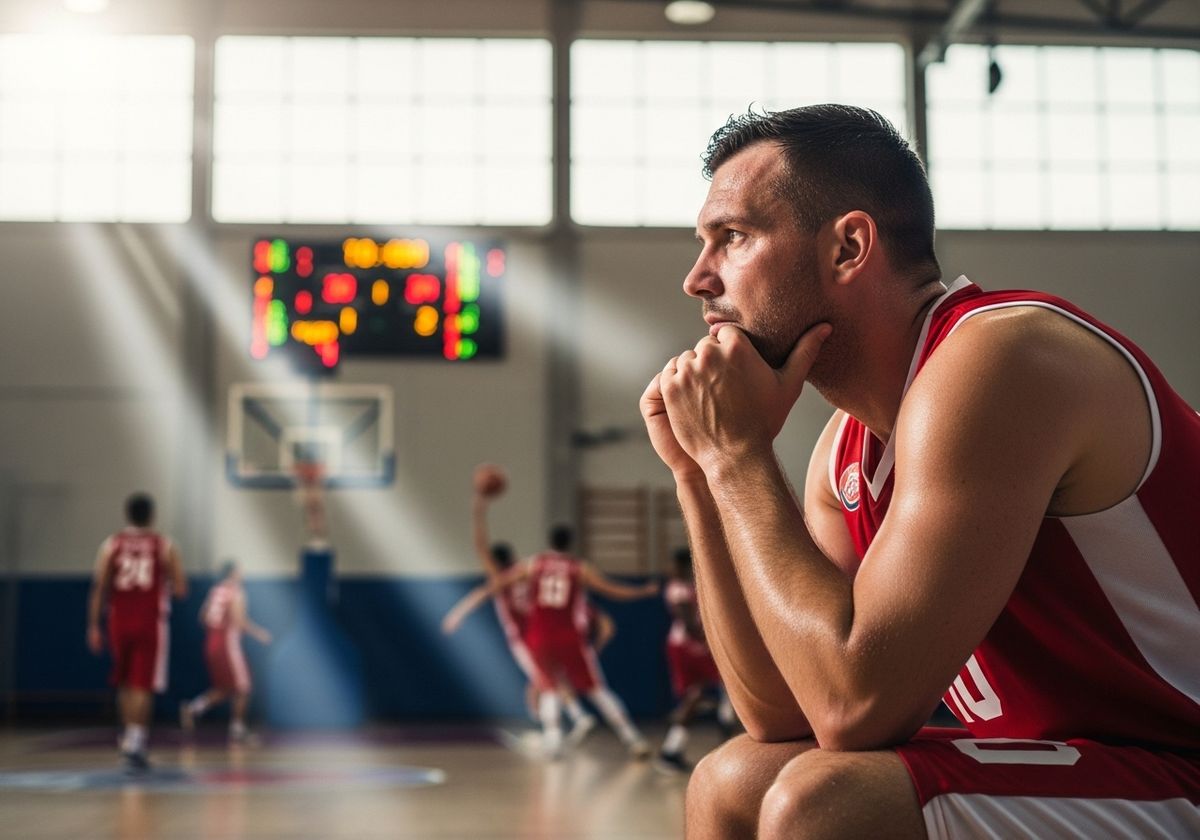 Pensive Basketball Player on Bench