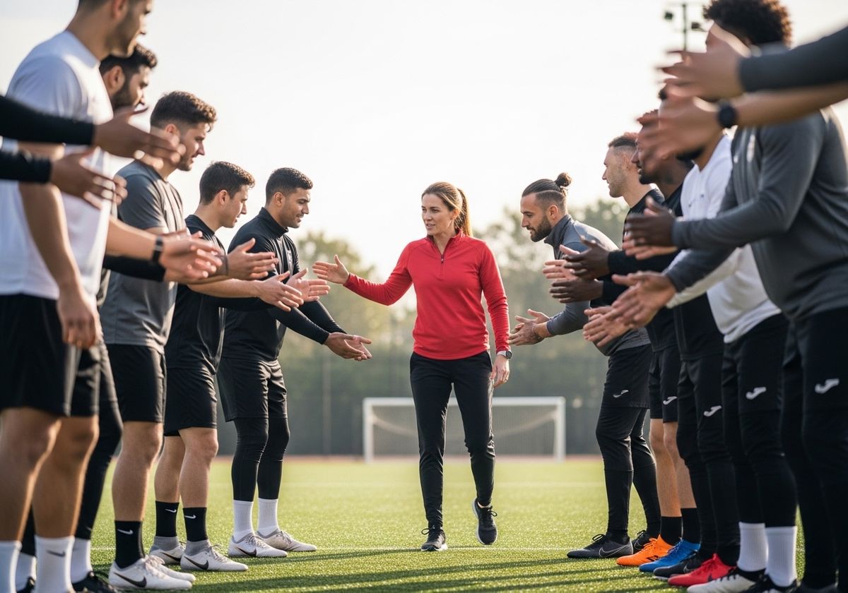 Soccer team greeting coach