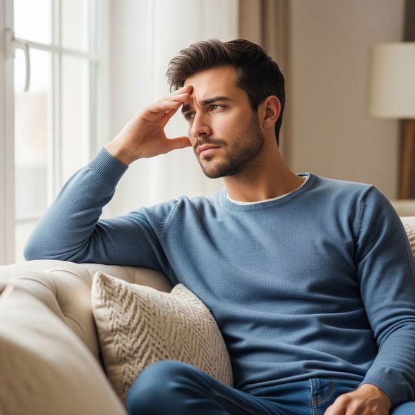 man sitting on couch man sitting on couch