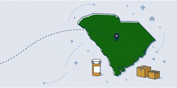 Illustration of shipping medication to South Carolina.